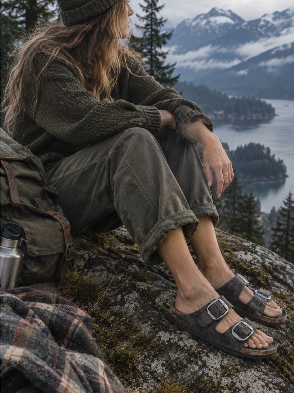 BIRKENSTOCK Big Buckle Arizona Sandals in Charcoal Grey